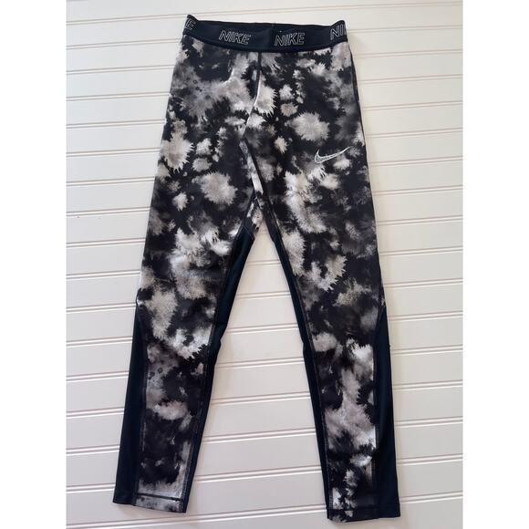 Nike Dri-Fit Black White Activewear Leggings Running Sport - Size Girl's Large - Picture 1 of 6